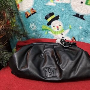 Black Leather Clutch with Logo